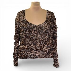 GOOD AMERICAN Mesh Ruched Top Long Sleeve Leopard Print, NWT! Size 3XL